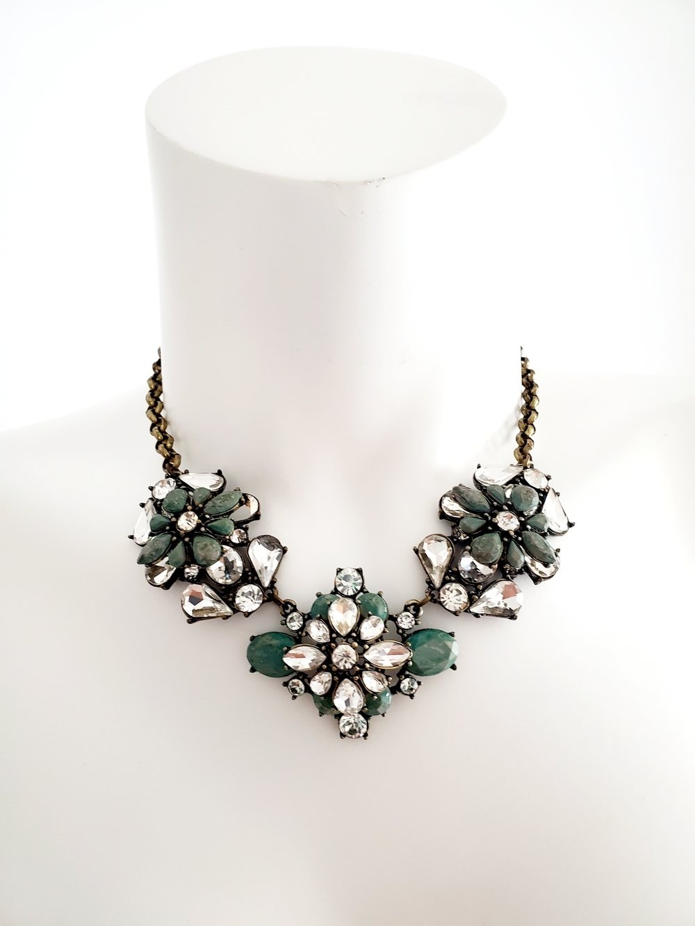 Joe Fresh Green and Clear Floral Cluster Necklace